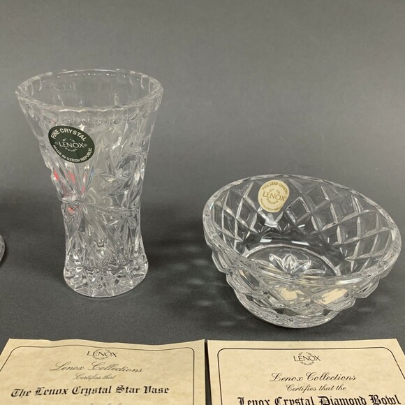 Lenox Collections Clear Crystal Candle Holders Bowl Vase Czech Republic Lot of 4 - Picture 3 of 9